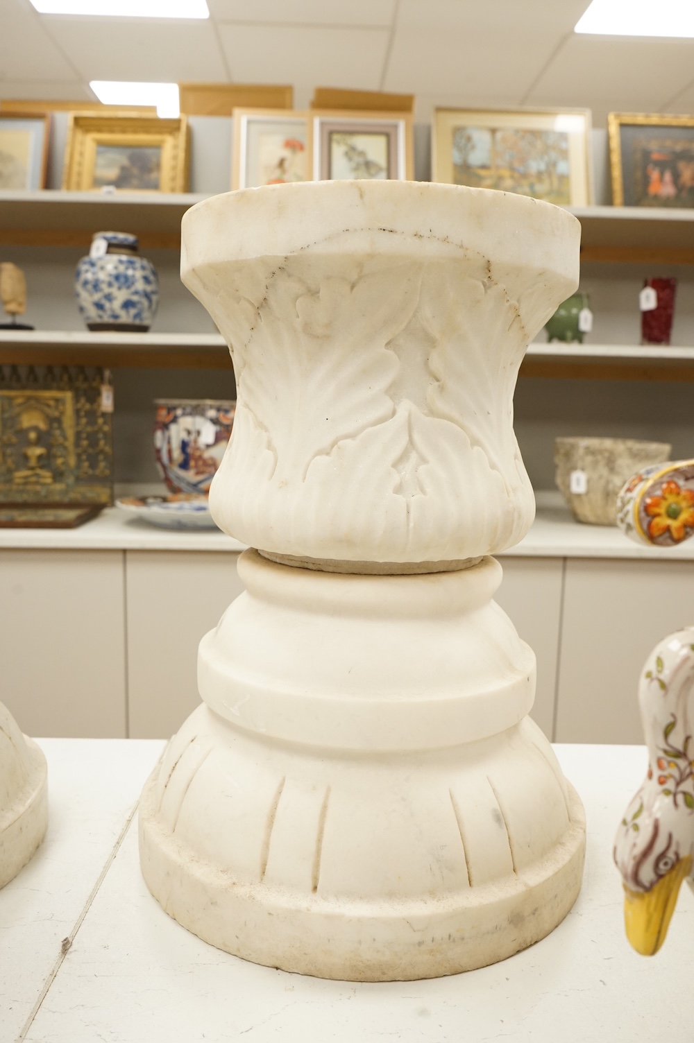 A pair of late 19th century carved marble columns, 40cm